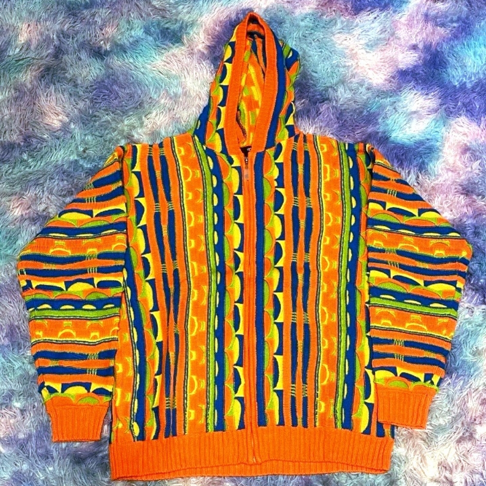 Vintage coogi style sweater Vibrant Orange Multicolor Men's Sweater Mens2X OR 3X